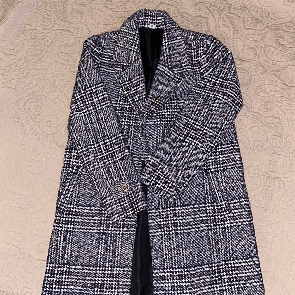 Black and White Plaid Peacoat!